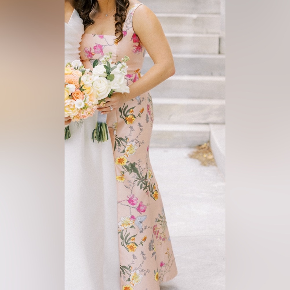 Chic Floral Maxi Bridesmaids Dress in Pink